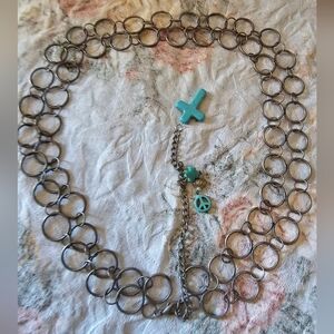 Silver Chain Necklace with Turquoise Charms